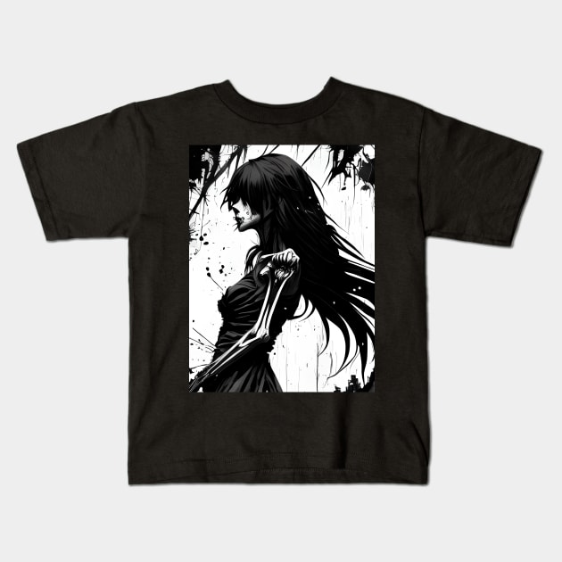 Gothic Reverie: Captivating Dark Art in Black and White Kids T-Shirt by ShyPixels Arts